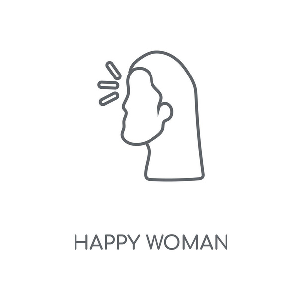 Boldog asszony lineáris ikonra. Boldog nő stroke szimbólum koncepcióterv. Vékony grafikai elemek vektoros illusztráció, egy fehér háttér, eps 10 szerkezeti minta. - Vektor, kép
