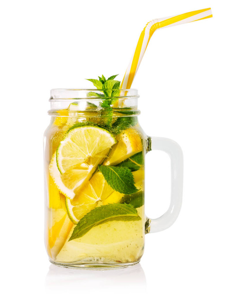 Lemonade in a mason jar with a straw - Photo, Image