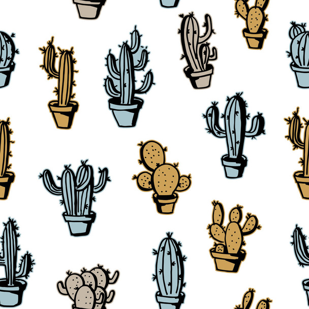 Cactus hand drawn pattern trendy vintage style. - Вектор, зображення