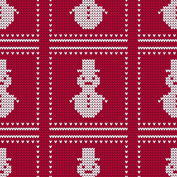 Knitted sweater with snowmen and snow. Seamless vector background. Christmas pattern. Can be used for wallpaper, textile, invitation card, wrapping, web page background. - Vektor, kép