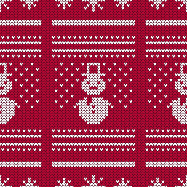 Pletený svetr s sněhuláků a sněhu. Bezproblémové vektorové pozadí. Vánoční vzorek. Lze použít pro tapety, textilní, pozvánky, balicí, pozadí webové stránky. - Vektor, obrázek