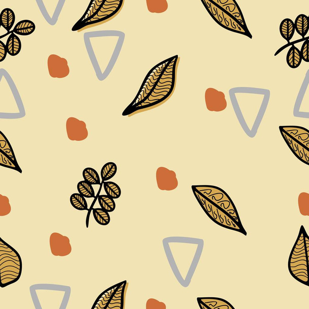 Unique branch and leaves seamless pattern with light brown background - Вектор, зображення