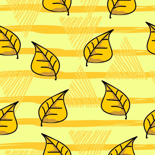 Hand drawn autumnal leaf seamless pattern with yellow color - Vetor, Imagem