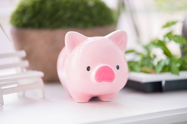 close up of cute pink piggy bank  - Fotoğraf, Görsel