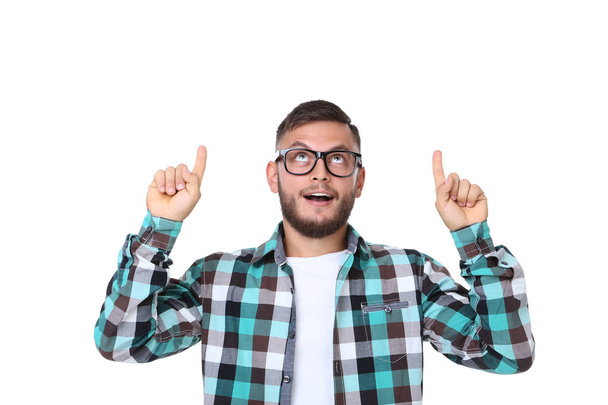 Young man in glasses isolated on white background - Φωτογραφία, εικόνα