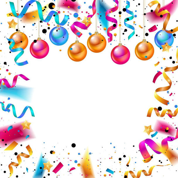 Illustration vectorielle du fond de Noël 2019 avec boules de couleur de Noël confettis flocons de neige or et couleur blanche
 - Vecteur, image