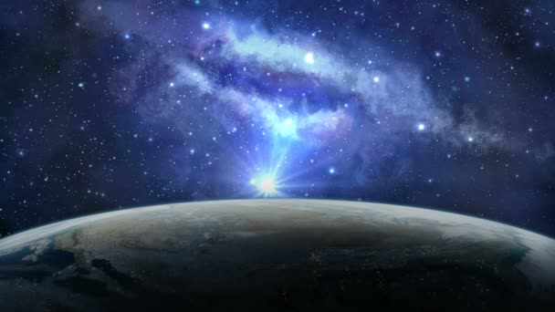 Scena spaziale. Pianeta Terra all'alba con la Via Lattea. Elementi forniti dalla NASA. Rendering 3D
. - Filmati, video