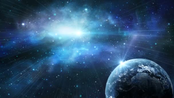Scène van de ruimte. De planeet van de aarde met blauwe nevel. Elementen ingericht door Nasa. 3D-rendering - Video
