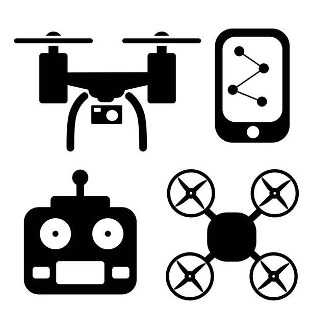 černá a bílá létat dron vektorové ikony - Vektor, obrázek