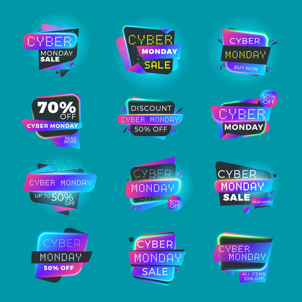 Set of Cyber Monday sale sticker. Discount banners. Special offer sale tag. Vector illustration. - Vector, Imagen