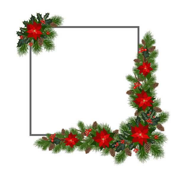 Weihnachten Hintergrund mit Dekorationen, Tanne und dekorativen Elementen. Vektorillustration. - Vektor, Bild
