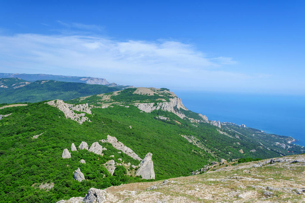 View of the Temple of the Sun or Stone Flower from Mount Ilyas-Kaya on an summer day, Crimea Ukraine - Photo, Image