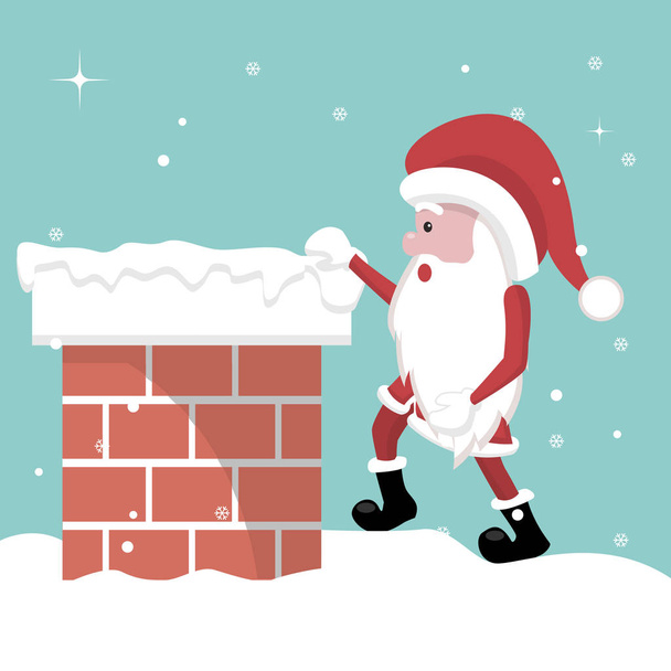 Christmas card of Santa Claus entering the fireplace - Vector, Image