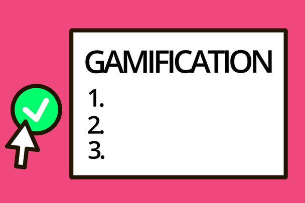 Концептуальный почерк показывает Gamification. Применение типичных элементов игры к другим областям
 - Фото, изображение
