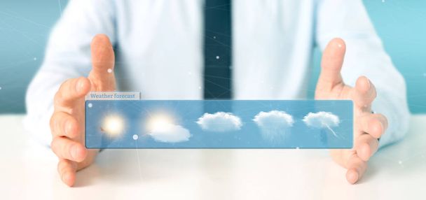 View of a Businessman holding a Weather Forecast widget 3d rendering - Photo, Image