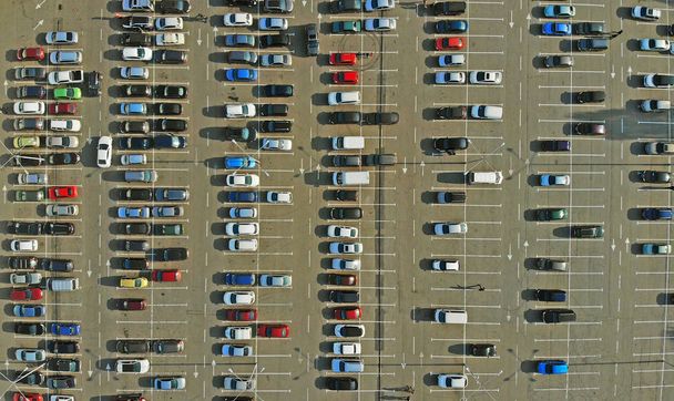 Parked cars on a parking lot. Aerial. - Photo, Image