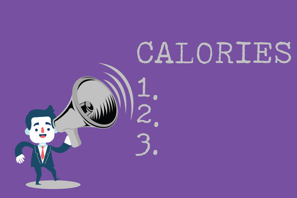 Text sign showing Calories. Conceptual photo Energy released by food as it is digested by the huanalysis body - Photo, Image