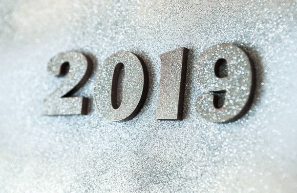 新しい年の概念。金 2019年番号バナーで新年あけましておめでとうございます。創造的な背景 2019.  - 写真・画像