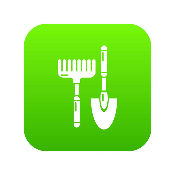 Scoop hand rake icon green vector - Vecteur, image