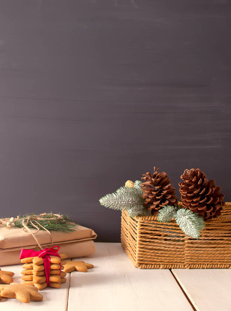 Christmas cookies with decoration on the wooden table - Valokuva, kuva