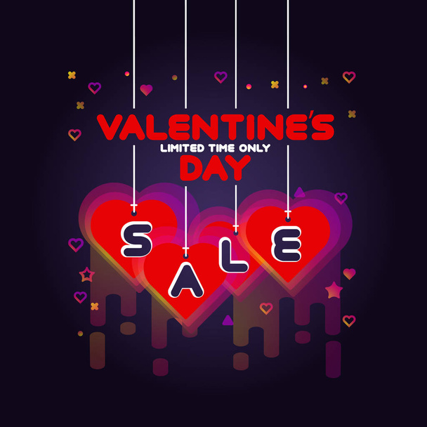 Colorful Valentines Day Sale poster. Sale background with bright light effect. Vector illustration. Sale offer, banner template. - Vecteur, image