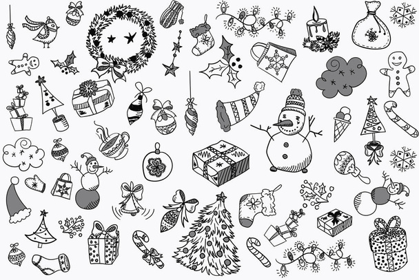 Merry Christmas and happy New Year design elements in doodle style - Foto, afbeelding