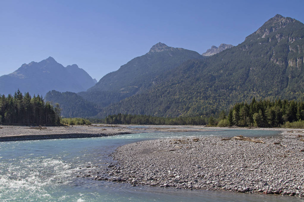 The imposing broad river valley of the Lech in Tyrol was designated a nature protection area and is called the Tyrolean Lech Nature Park - Photo, Image