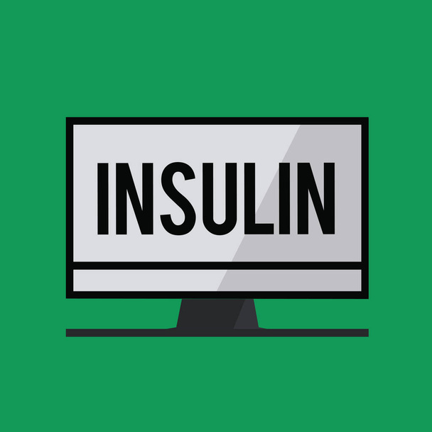 Writing note showing Insulin. Business photo showcasing Protein pancreatic hormone Regulates the glucose in the blood. - Foto, Imagen