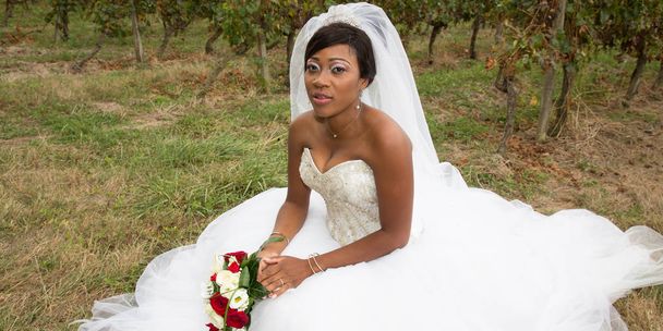 Bella sposa afroamericana nel parco
 - Foto, immagini