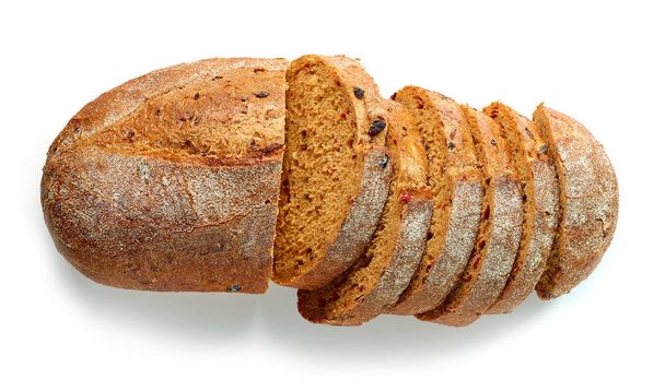 čerstvě pečené plátky chleba izolovaných na bílém pozadí, pohled shora - Fotografie, Obrázek