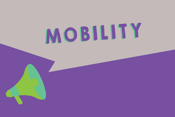 Text sign showing Mobility. Conceptual photo ability to move or be moved freely easily adaptability flexibility - Photo, Image