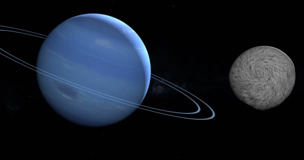Larissa, wewnętrzny księżyc planety Neptun znany również jako Neptun Vii, na orbicie wokół planety Neptun w przestrzeni kosmicznej - Materiał filmowy, wideo