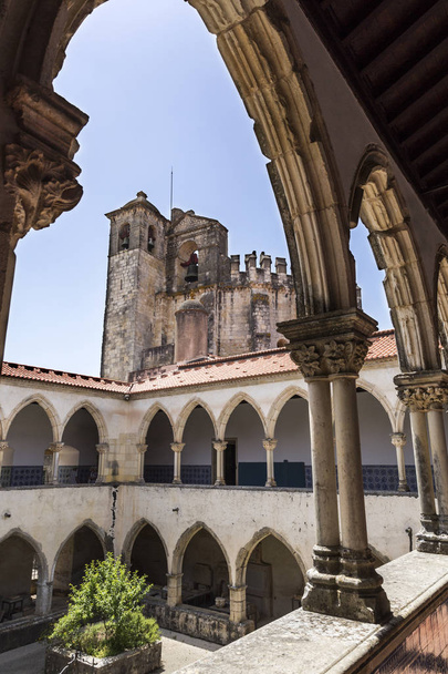View of the two-storey Laundry Cloister, built in early 15th century, used by lay servants to carry out domestic tasks and wash the monks religious habits, in Tomar, Portugal - Photo, Image