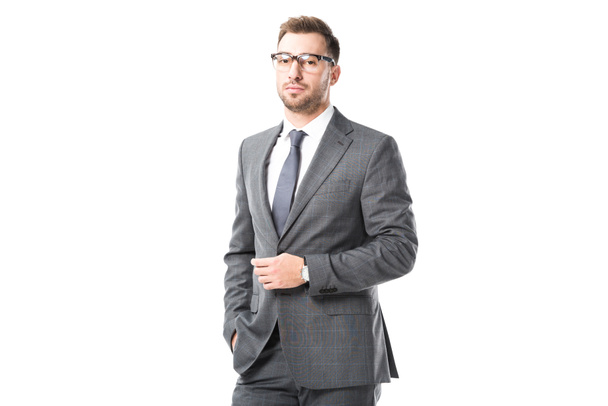 adult confident businessman in suit isolated on white - Φωτογραφία, εικόνα