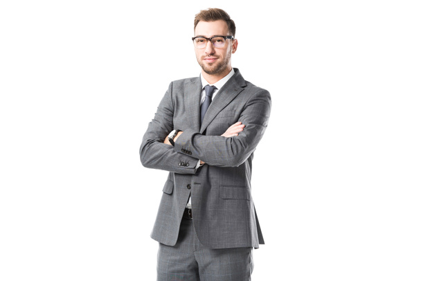 homem de negócios adulto em terno com braços cruzados isolado em branco
 - Foto, Imagem