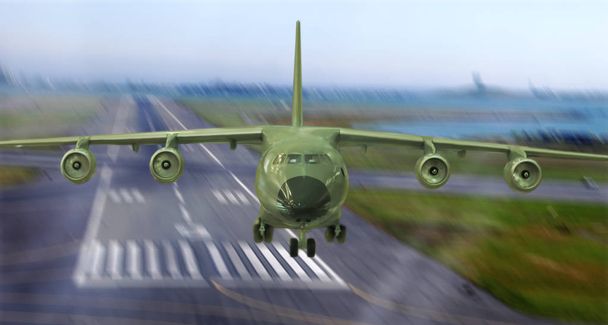 wojskowy samolot startuje z wybiegu - Zdjęcie, obraz