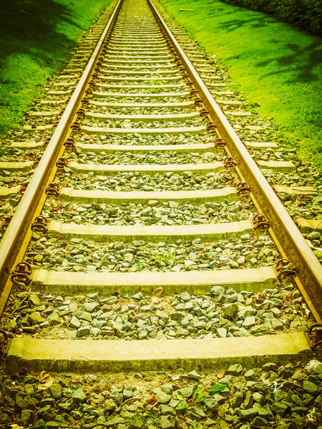 Railway or railroad tracks for train transportation vintage retro - Photo, Image
