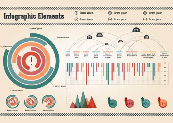 Elementos retro-infográficos
 - Vetor, Imagem