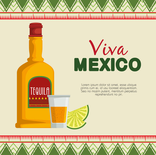 tequila with lemon traditional mexico culture - Vector, Image