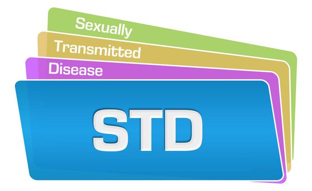 STD - choroba przenoszona drogą płciową tekst napisany przez kolorowe tło. - Zdjęcie, obraz