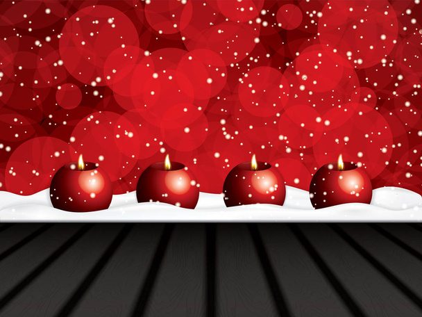 Red Advent design with red candles on snowy background, vector illustration - Vector, Image
