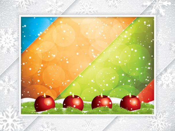 Advent design with red candles on snowy background, vector illustration - Vector, Image