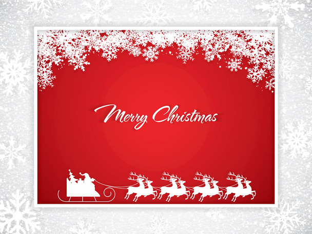 Red Christmas design with Santa Claus rides in a reindeer sleigh, vector illustration - Vector, Image