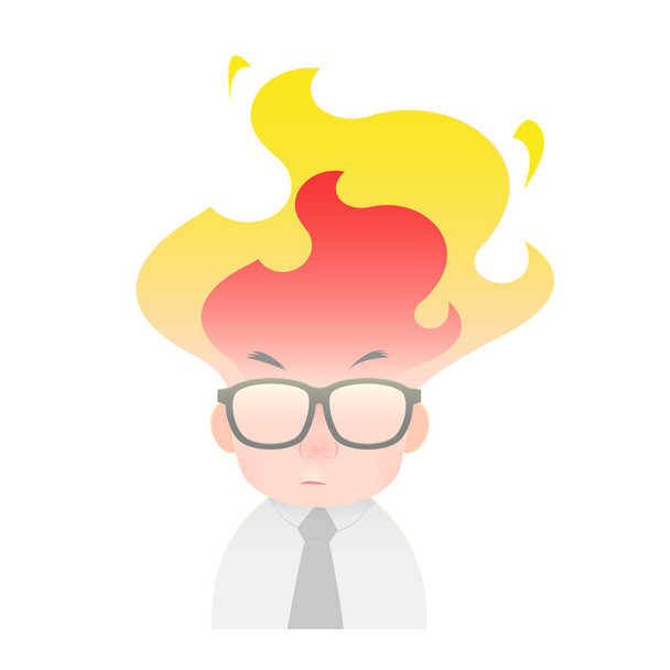Illusztráció egy dühös üzletember, férfi feje van a tűz, elszigetelt fehér background. - Vektor, kép