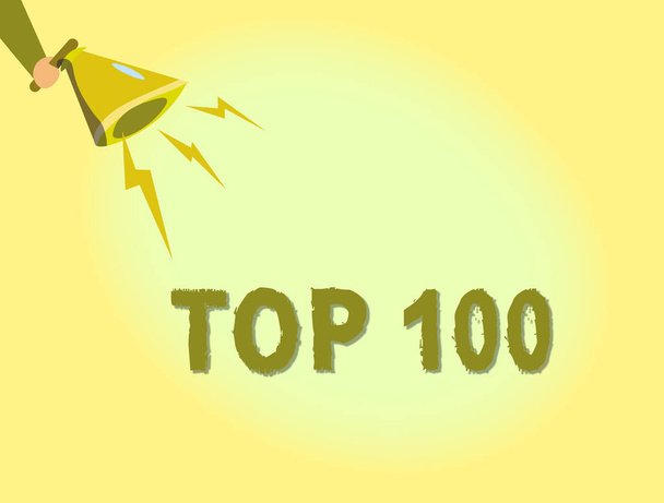 Tekst teken weergegeven: Top 100. Conceptuele foto lijst van de beste producten diensten populaire Bestseller Premium hoog tarief - Foto, afbeelding