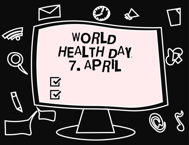 Sinal de texto mostrando Dia Mundial da Saúde 7 de abril. Foto conceitual Dia global de conscientização para diferentes tópicos de saúde
 - Foto, Imagem
