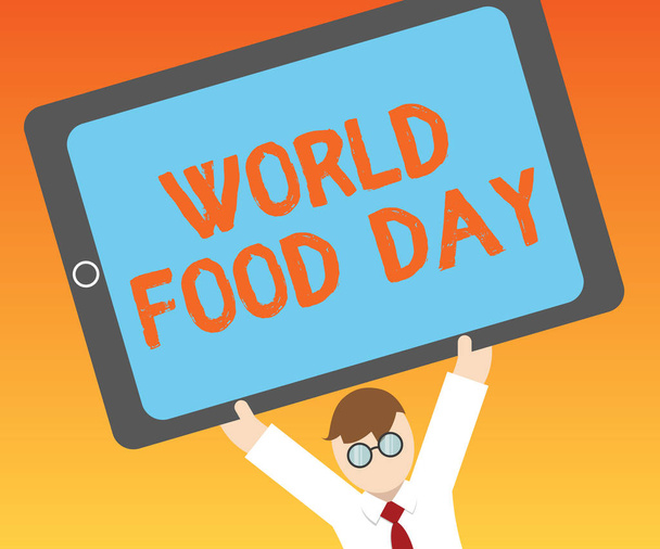 Nota de redação mostrando o Dia Mundial da Alimentação. Foto de negócios mostrando o Dia Mundial de Ação dedicado a combater a fome global
 - Foto, Imagem