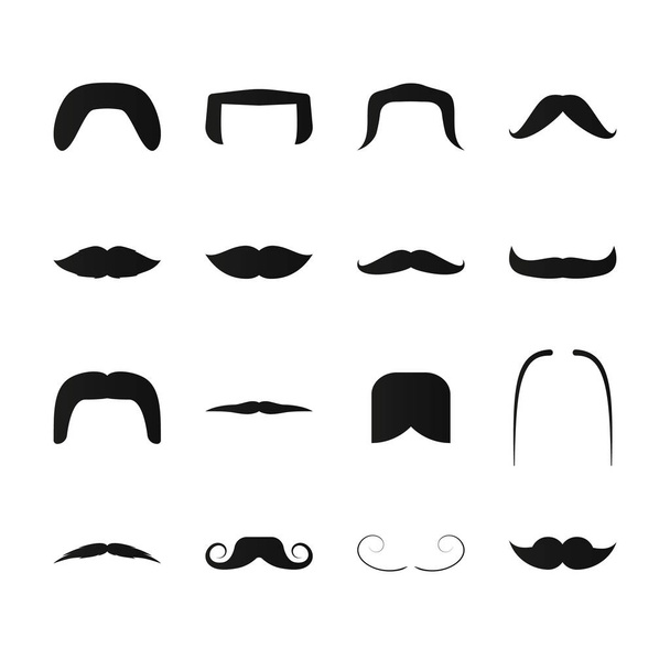 Mustache simple black icons. Retro and modern facial hair style set - Vector, imagen