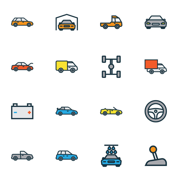 Auto icons colored line set with battery, carwash, gear and other machine  elements. Isolated  illustration auto icons. - Photo, Image