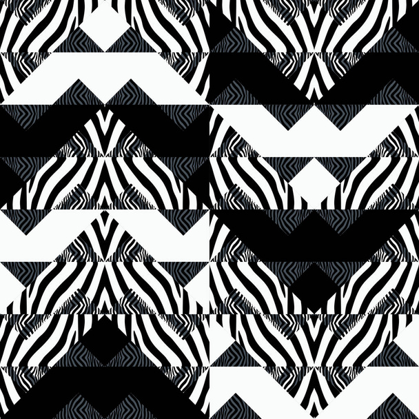Vector zebra geometric design seamless pattern background. Memphis style 90s theme ready for print. - Vector, Image
